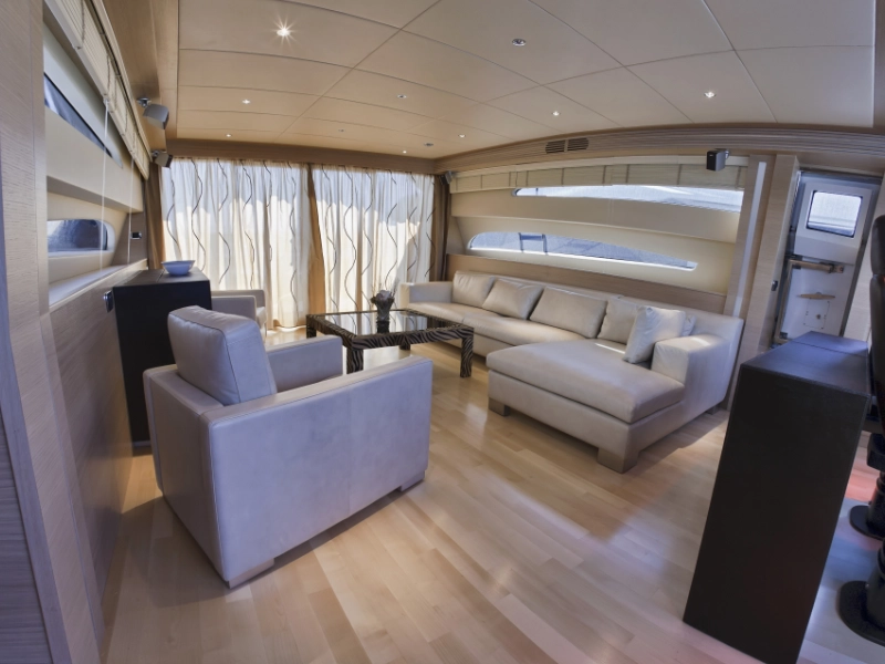 The interior of a yacht cabin.